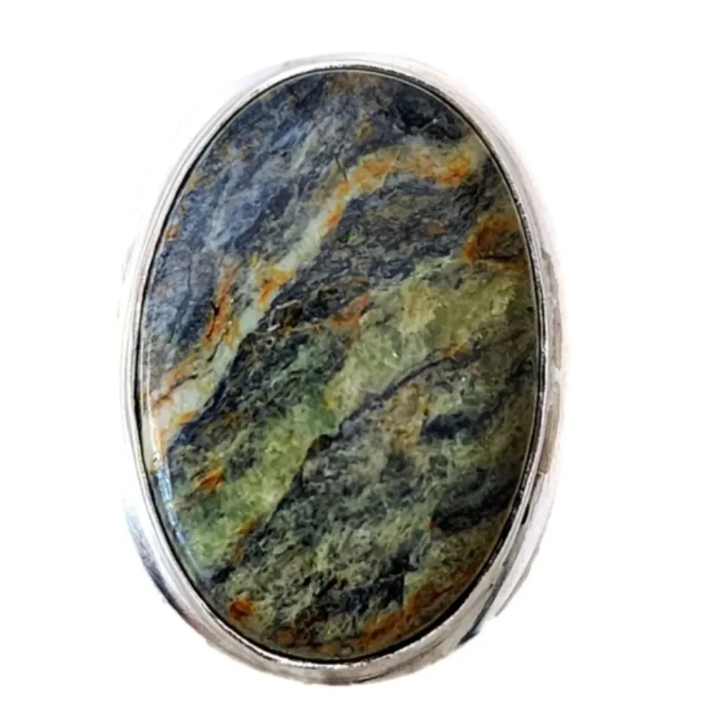 Unisex Gemstone Ring! Size 9! Serpentine Hand Crafted Gemstone Ring